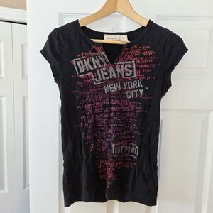 DKNY Black Short-Sleeve V-Neck Tee with Pink Graphic